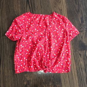 Red top with flowers
